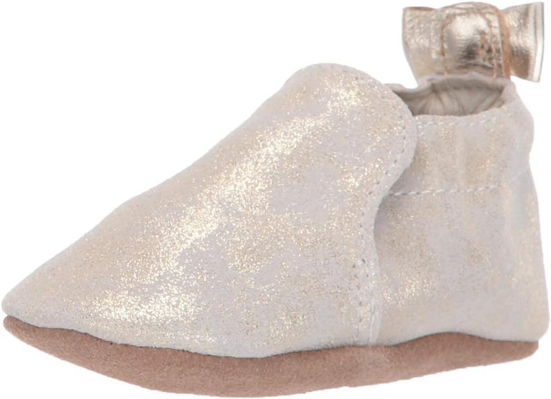 Robeez Baby Girls and Unisex Soft Soles Slip-Resistant Crib Shoes Slippers Moccasins for Infant and Toddler - Gold Shimmer - 12-18 Months - Image 1